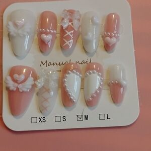 Pink and White Press-On Nails